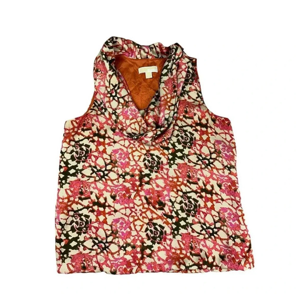 Michael Kors Cowl Neck Bubble Blouse Top Size Large Orange Brown Fall - Picture 2 of 13